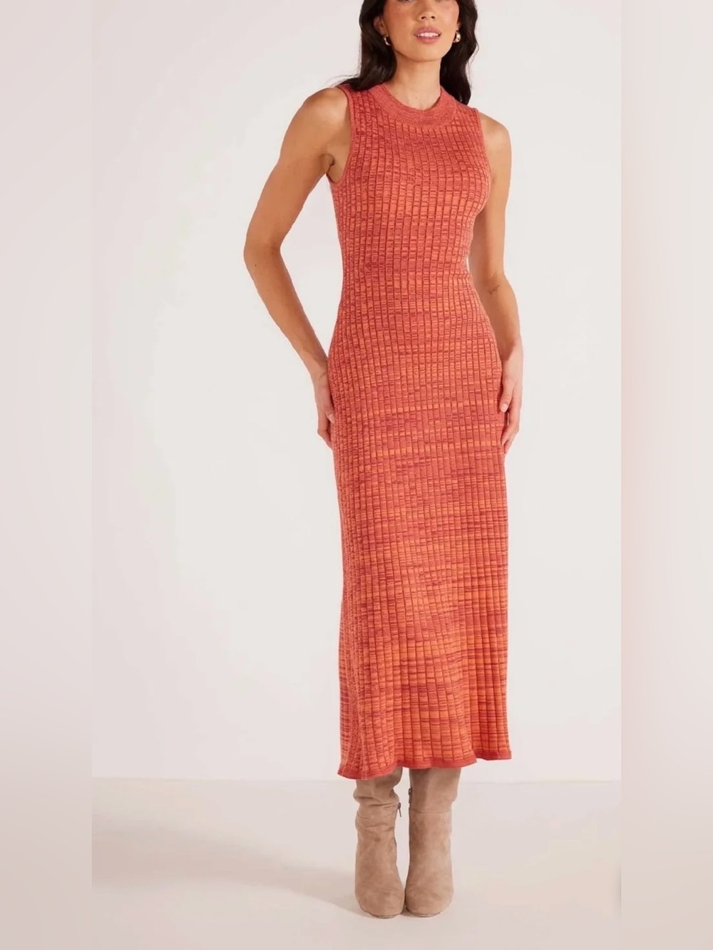 MINKPINK RAPHAEL KNIT MIDI DRESS - ORANGE